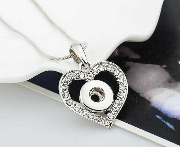 

10pcs crystal heart love jewelry interchangeable 18mm noosa chunk ginger snap buttons for necklace vochen snap jewelry pendant necklaces, Silver