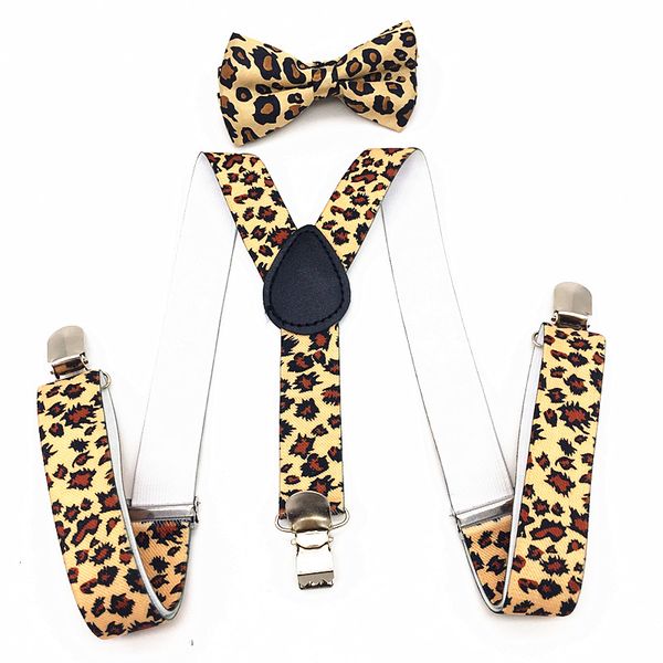

wholesale- leopard printing kids suspenders&bowtie set adjustable braces elastic y-back baby boys girls suspenders and bow tie, Black;white