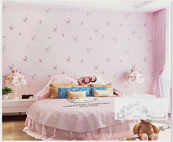 Hello Kitty Style Cartoon Wallpaper Non Woven Eco Friendly Tactic Child Romantic Baby Room Wall Paper For Girls Children Free Pc Wallpapers Free Phone