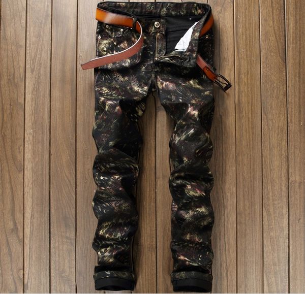 

wholesale- european american style fashion brand men jeans luxury men's casual denim trousers zipper slim black print jeans for men, Blue
