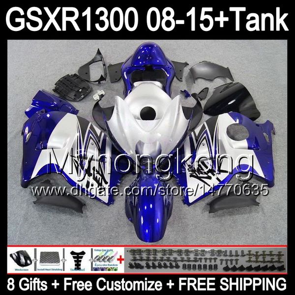 bianco lucido 8 regali per SUZUKI Hayabusa GSXR1300 08 15 GSXR-1300 14MY31 GSXR 1300 GSX R1300 08 09 10 11 12 13 14 15 Kit carenatura bianco blu