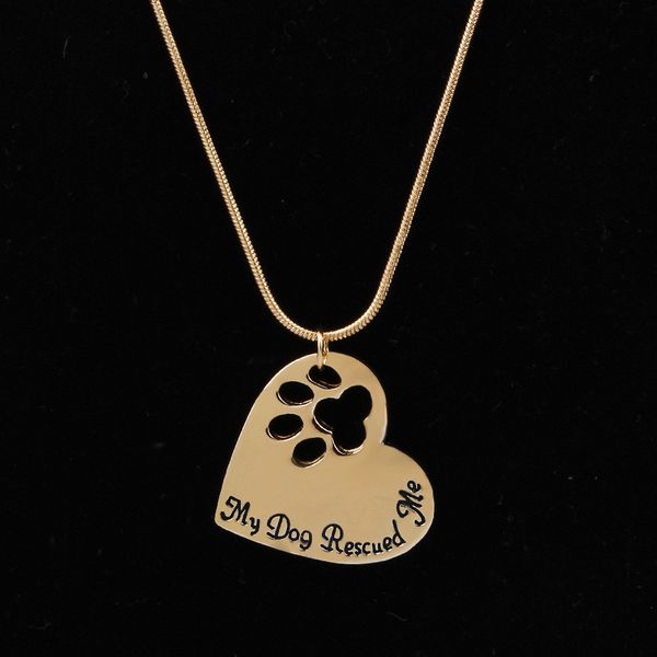 

fashion dog paw pendant necklaces my dog rescued me gold silver plated for women necklaces gift