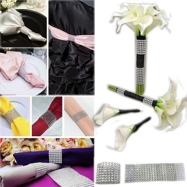 

wholesale- 100pcs/pack gold/silver 8rows diamond mesh rhinestone bow covers holders wedding napkin rings diy decorations table decor craft