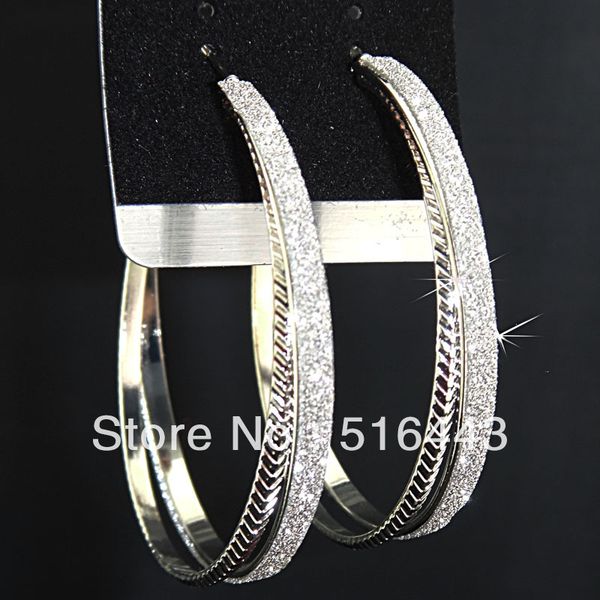 

12pairs fashion silver plated frosted double women mens hoop earrings wholesale jewelry lots a-772, Golden;silver