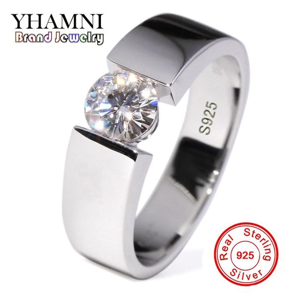 

Send Silver Certificate! YHAMNI 100% Real Pure 925 Silver Ring 6mm SONA CZ Diamond Engagement Wedding Rings Jewelry For Men DR10