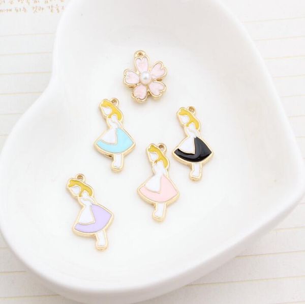

Wholesale Popular Cartoon Alice in Wonderland Princess 4 Colour DIY Metal pendants Charms Jewelry Making Gifts