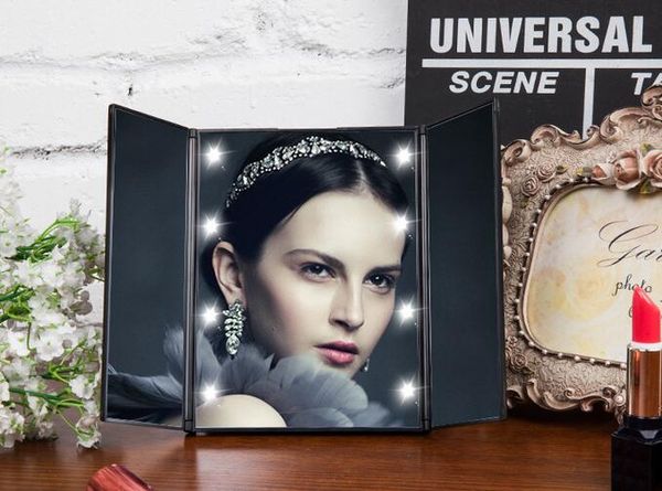 

new make up cosmetic mirror tri-folding travel portable compact pocket mirror with 8 lights ing