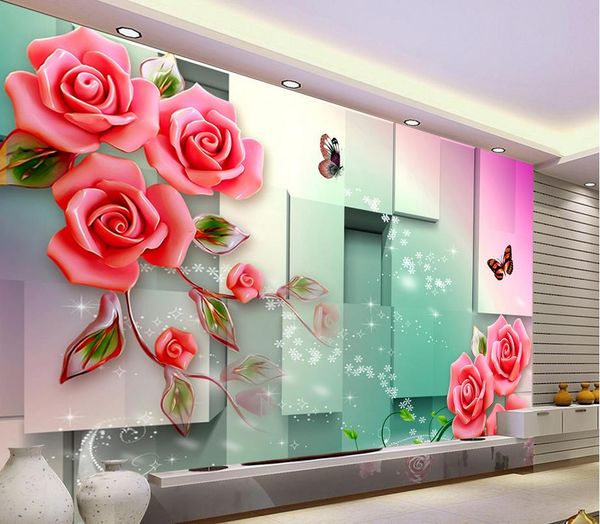 

3d jade carving dream rose tv background wall decoration painting mural 3d wallpaper 3d wall papers for tv backdrop