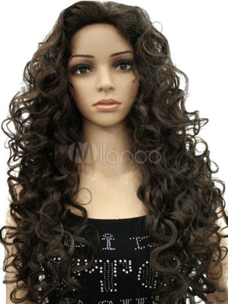 

new modern centre parting spiral curls long brown wig ing, Black