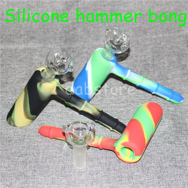 Silicone Hammer Bubbler 6 fori perc percolatore gorgogliatore pipa ad acqua matrice fumatori soffione martello tubi silicone smussato bong due funzioni