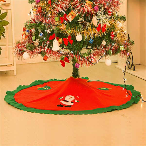 Atacado-artesanal Vermelho Verde 90 cm / 35 Diâmetro Árvore de Natal Saia Feltro Applique Papai Noel Natal Saias da árvore de Natal Decorações