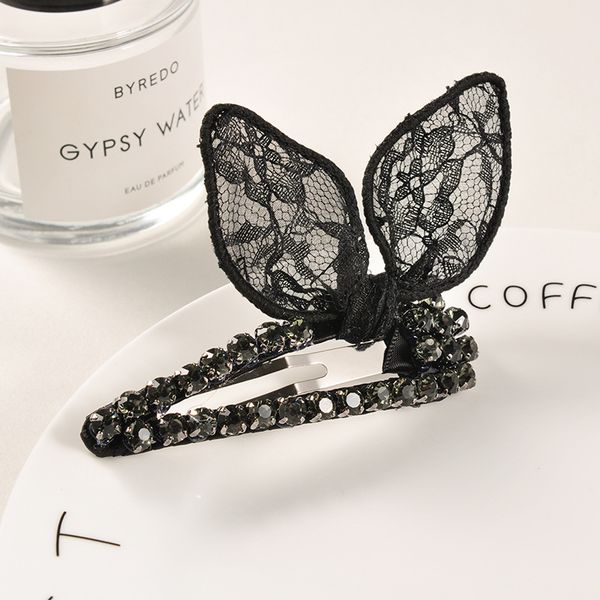

2017 fashion women ladies girls lace rabbit ear barrette butterfly hair clip headband hairpin accessory rhinestone headpiece barrettes a6698, Slivery;white