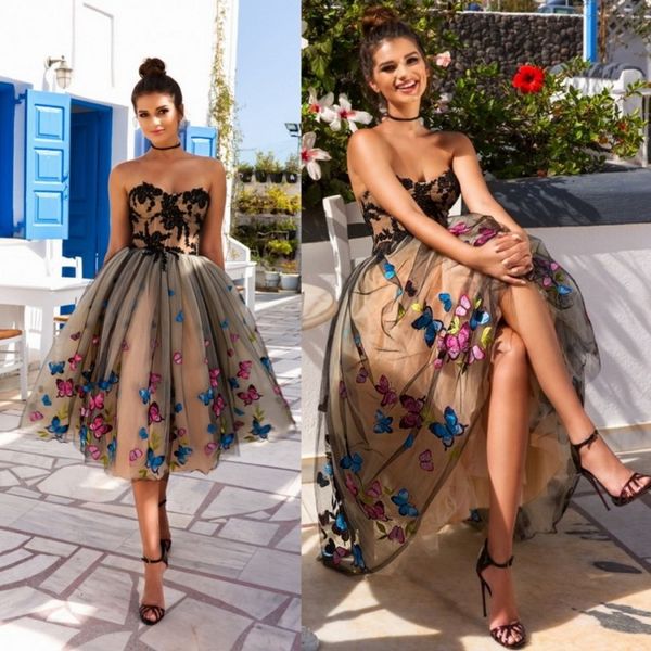 

очаровательные короткие платья выпускного вечера кружева аппликация милая a line тюль дешевые до колен вечерние платья, Black