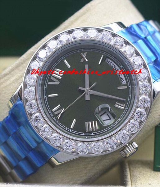 

luxury watches roman bigger diamond bezel watch green dial chest 41mm automatic fashion brand mens watch wristwatch, Slivery;brown