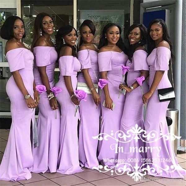 

african mermaid pink bridesmaid dresses 2017 off the shoulder half sleeves formal maid of honor gowns front split wedding guest dress, White;pink