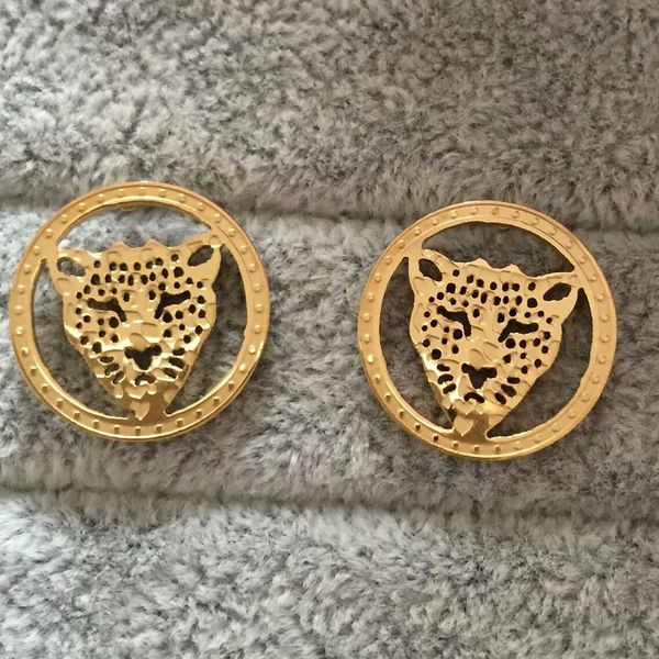 

punk style luxury letter 18k позолоченные leopard head полые круглые серьги с бриллиантами cz для женщин, Golden;silver