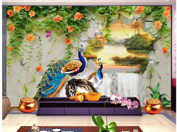 

customize size modern 3d peacock three - dimensional landscape painting
