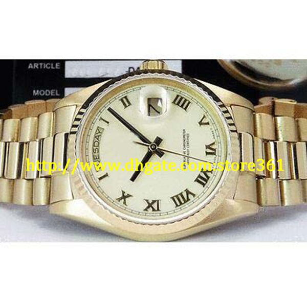 

store361 new arrive watch men's 18kt gold president ivory roman 18038, Slivery;brown