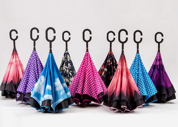 

2017 new creative reverse umbrella 22 colors double three generation, c type hands-umbrella fangu car / ing