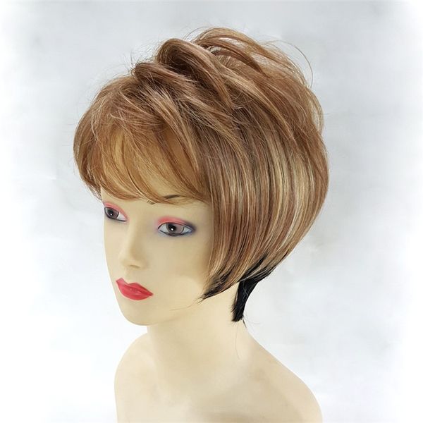 

Short Straight Blonde Blond Hair, Black Female Wig, High Temperature Silk, Natural Comfort Gradient Wig Suitable For Women To Wear Hand Made