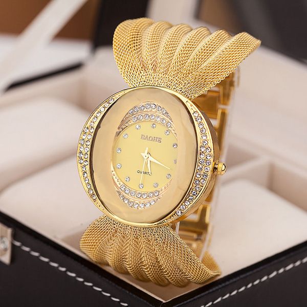 

Марка роскошные мода женщины золотой браслет Кварцевые наручные часы из нержавеющей стали сетки пояса Леди платье часы подарок часы женские часы повседневная