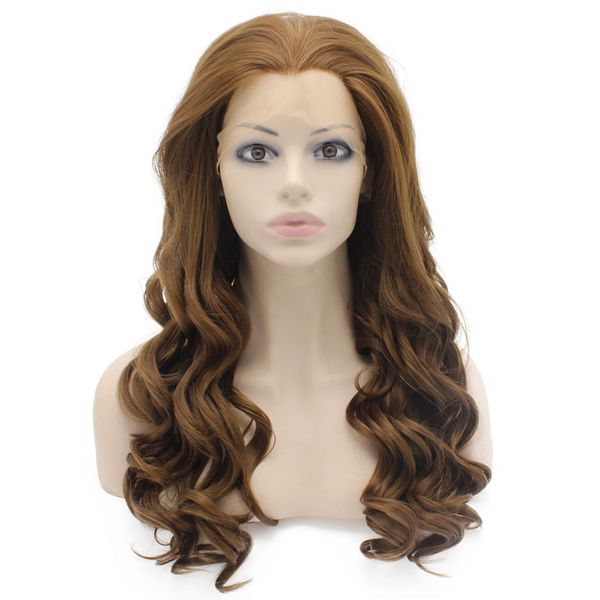 

long wavy brown heat friendly fiber lace front wig natural, Black