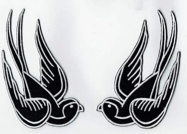 Cool Black Tattoo Sparrow Swallow Rttorretto Ricordato di motociclette motociclista patch ferro su abbigliamento punk patch 4.25 