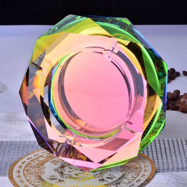 

Luxury Clear Gold Black Colorful 12 cm Round Crystal Ashtray Glass Ashtray for Boyfriend Gift Home Decor DEC186