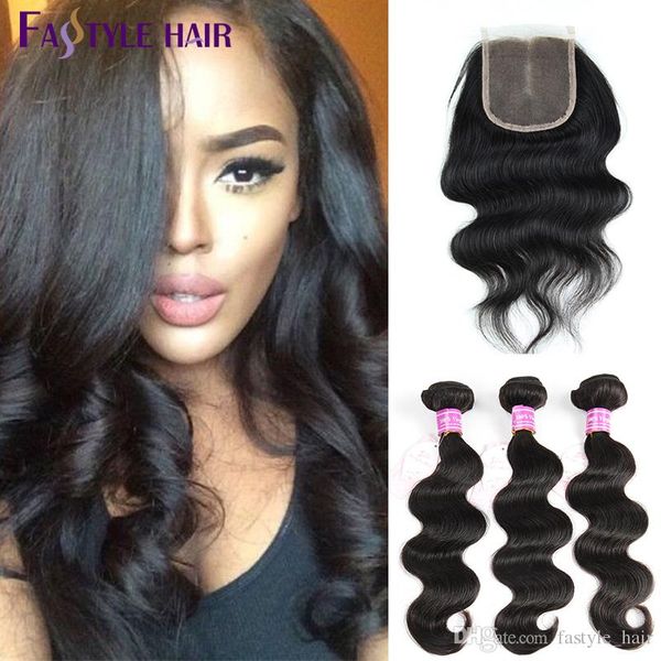 

brazilian body wave 3 extension bundles with swiss lace closure peruvian malaysian indian virgin wet and wavy human hair wefts dyeable, Black;brown