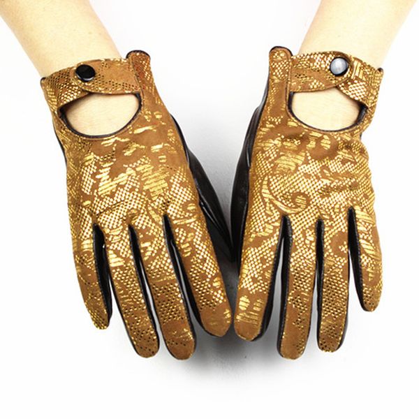 

wholesale- 2017 guantes mujer leather gloves female sheepskin fashion hollow suede printed style lining spring and summer driving, Blue;gray