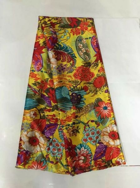 Tessuto chiffon di seta elastico con motivo floreale stampato alla moda per pc da 5 metri, pizzo africano liscio e morbido per vestirsi js92