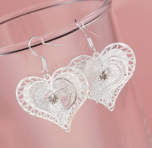 

6 шт./лот горячей продажи хороший 925 посеребренные полые сердца форма серьги серьги женские дамы серьги обруч мода кулон ювелирные изделия, Golden;silver