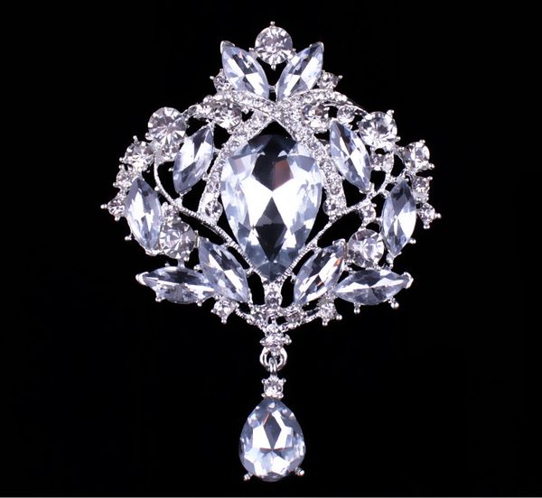 

luxury rhinestone crystal crown drop brooch pins corsage lapel pins for women banquet wedding jewelry christmas gift, Gray