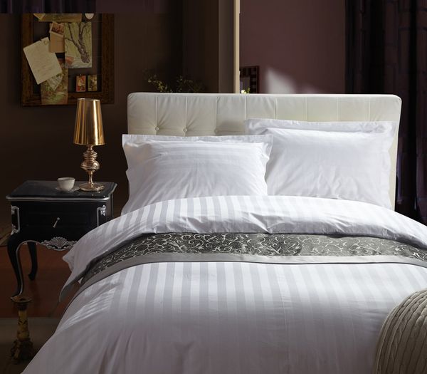 

wholesale- 100% egyptian cotton 60s 300tc 3cm satin strip white l home bed linen king size bed sheets sateen duvet cover bedding