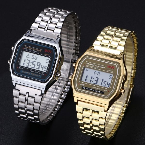 Orologi ultrasottili a LED a luce fredda in oro Unisex Uomo Donna Sport causale Multifunzione in metallo elettronico Orologi digitali Orologi eleganti