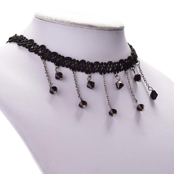 

lacking one christmas gift vintage black collar choker bib beaded statement necklace pendant crystal chain lace collares women lady girl, Golden;silver