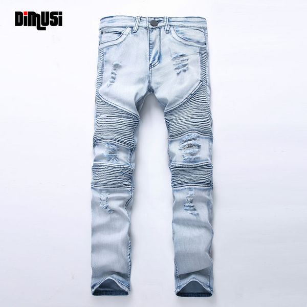 

wholesale- dimusi 2017 mens skinny jean distressed slim elastic jeans denim biker jeans hiphop pants washed ripped jeans size 28-42,ya558, Blue