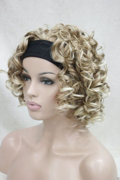 3 4 Wig With Headbands Strawberry Blonde Mix Blonde Curly
