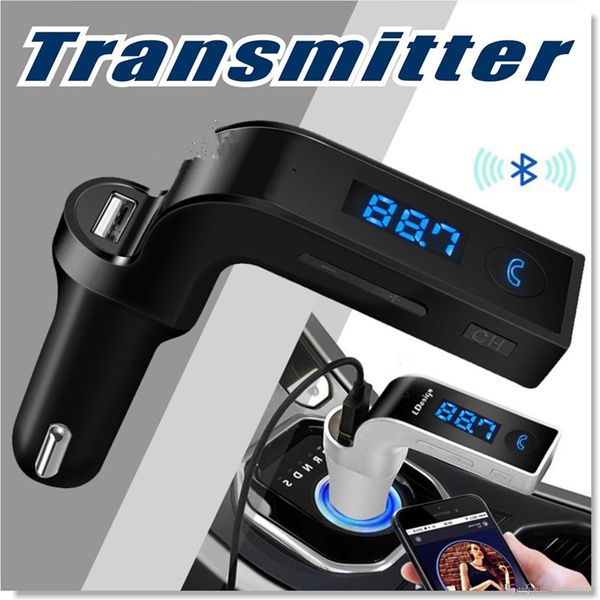 

g7 car wireless bluetooth mp3 fm transmitter modulator 2.1a car charger wireless kit support hands-with usb car charger with package