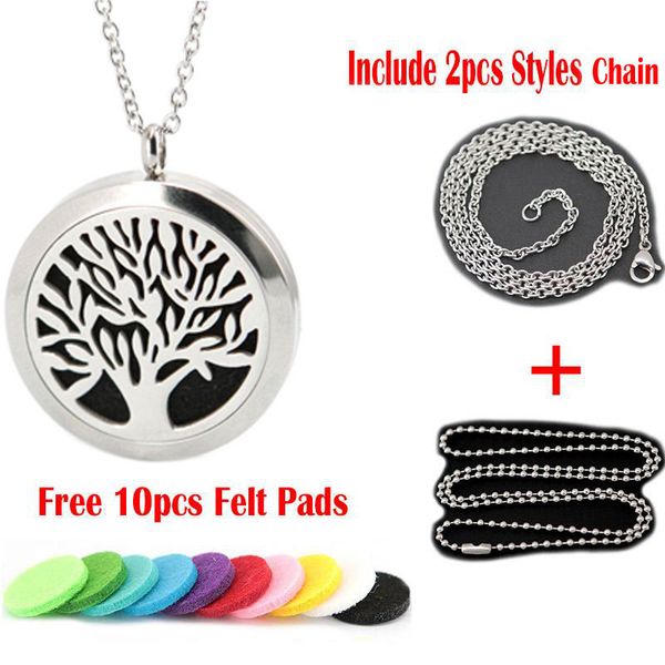 

1pcs magnet 30mm plain tree of life aromatherapy essential oil surgical stainless steel perfume diffuser locket necklace with chain , inclu, Silver