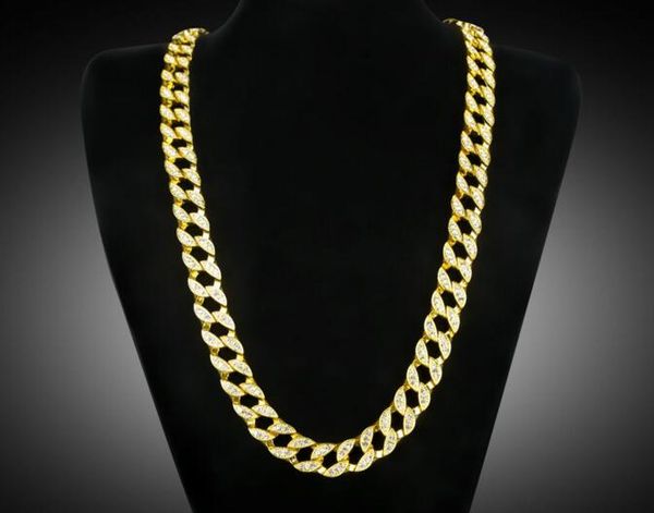 Chegada Nova Miami cubana Chain Link banhado a ouro totalmente fora congelado Hip Hop Bling 2017 Hot Sale Promoção Cadeia frete grátis