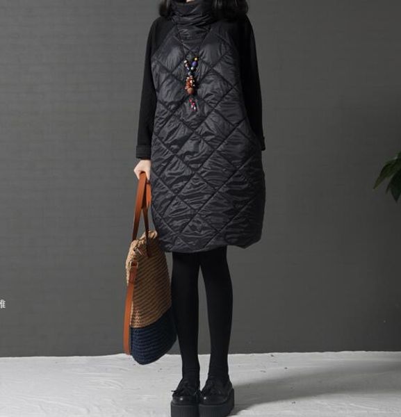 

wholesale- plus size -5xl autumn women clothing, long down winter ladies dress,patchwork turtleneck down cotton jackets female vestidos, White;black