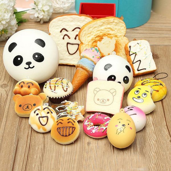 

Big SALE ! ! 30pcs/lot Kawaii Squishies Bun Toast Donut Bread for cell phone Bag Charm Straps mixed Rare Squishy slow rising lanyard scented