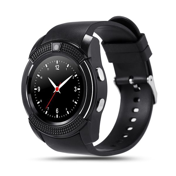

smart watch v8 round dial bluetooth smartwatch phones supports sim with camera sports wrist watches for android ios wearable wristwatch