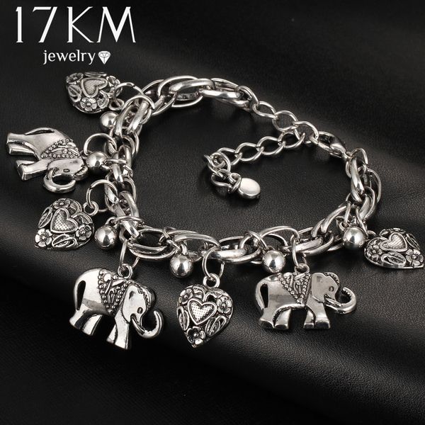 

17KM Vintage Jewelry Fashion Bracelets For Women Pendant Elephant leaf Pulseira Alloy Bohemian For Women Silver Color