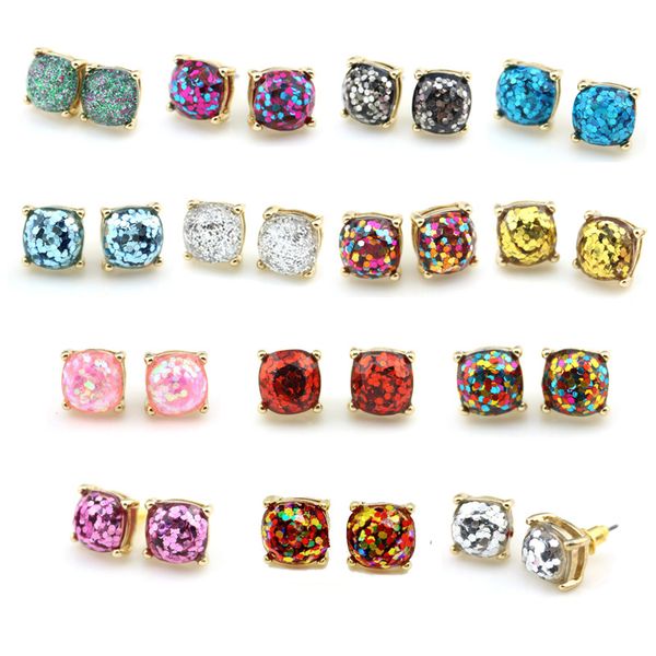 

kate style opal glitter studs gold rainbow square glitter stud earrings new york 2017 women fashion jewelry opal stud earrings, Golden;silver