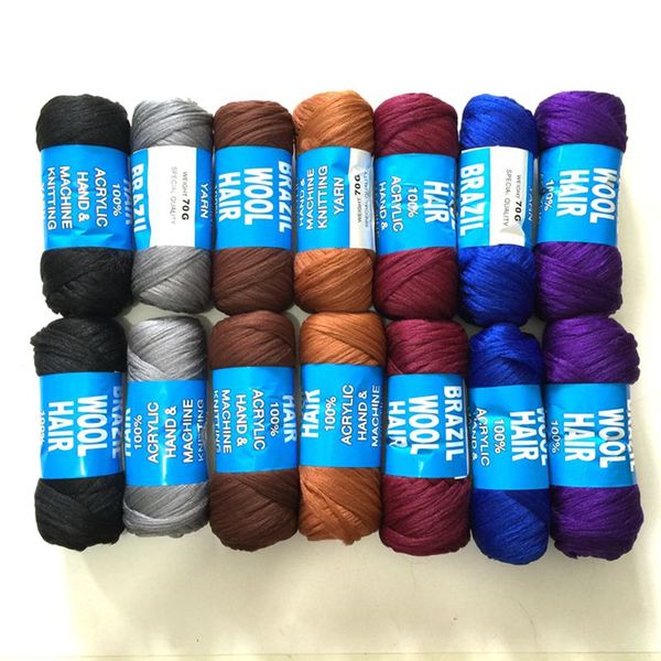 

synthetic braiding brazilian wool hair crochet braids twist low temprature flame retardant fiber synthetic hair extensions 70g 23m, Black