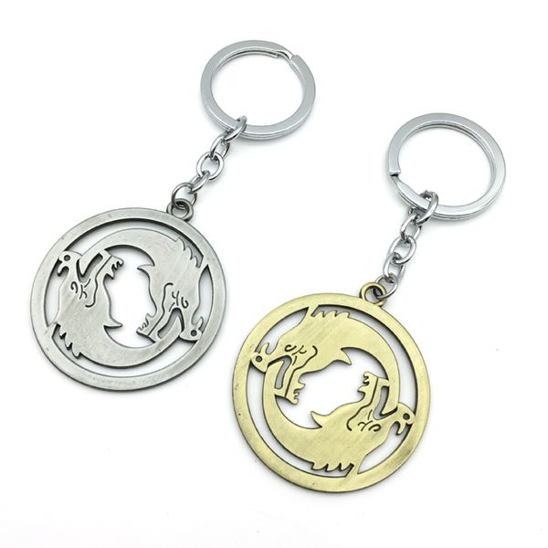 

new fashion vintage gold drangon keychain for men silver metal anime game keyring male bag car key chain ring jewelry boyfriend gift, Slivery;golden