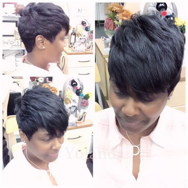 Rihanna Short Human Hair Wigs Celebrity African American Wigs For