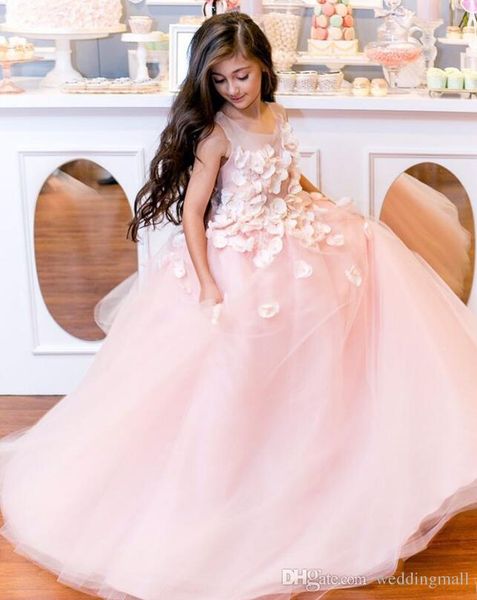 

pink lace arabic 2017 flower girl dresses a-line hand made flowers child dresses beautiful flower girl wedding dresse, White;blue